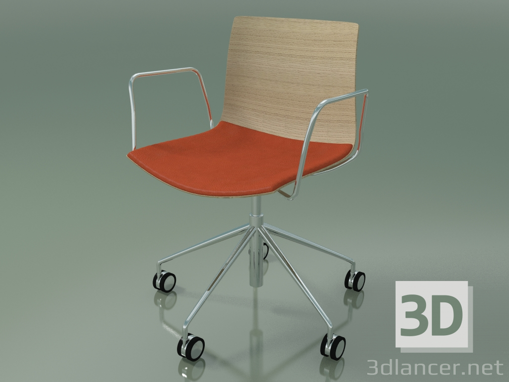 modèle 3D Chaise 0300 (5 roues, avec accoudoirs, avec un coussin sur le siège, chêne blanchi) - preview