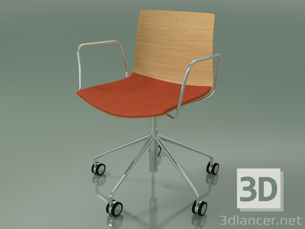 3d model Chair 0300 (5 castors, with armrests, with cushion on the seat, natural oak) - preview