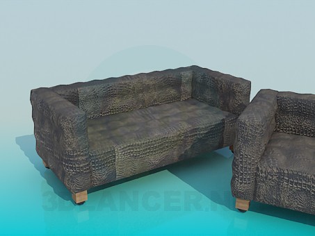 3d model Conjunto de sofá y silla - vista previa