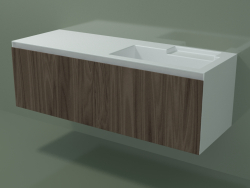 Washbasin with drawer (dx, L 144, P 50, H 48 cm, Noce Canaletto O07)