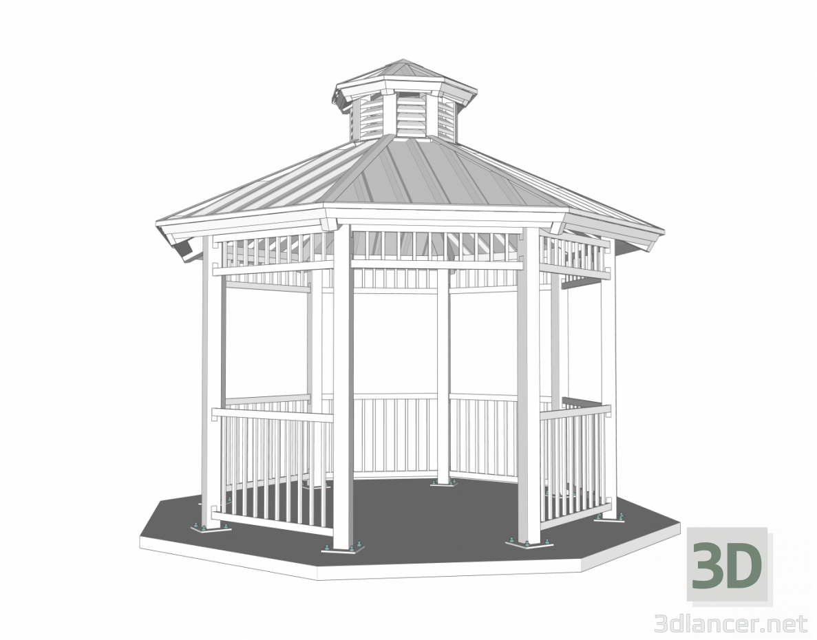 modello 3D Gazebo ottagonale - anteprima