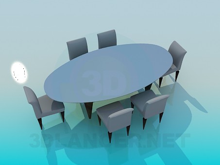 modèle 3D Table ovale et salle à manger pour salle à manger - preview