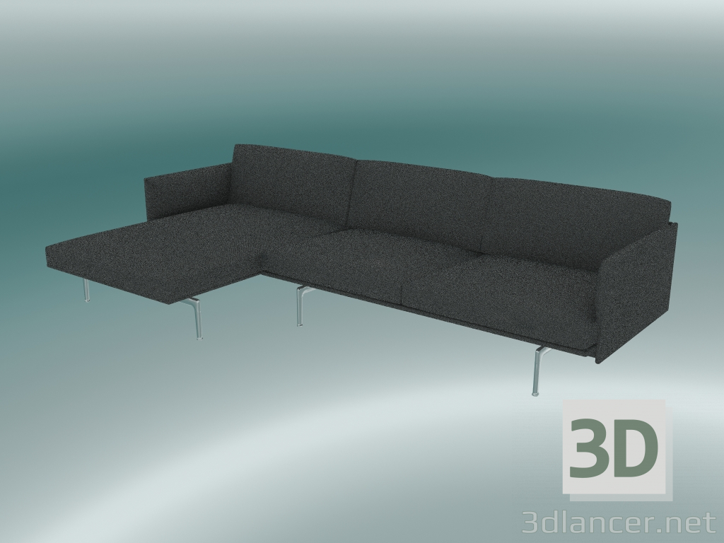 3D Modell Sofa mit Liegestuhl Outline links (Hallingdal 166, Aluminium poliert) - Vorschau