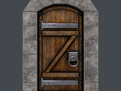 Ancient wooden door (animated) 3d model