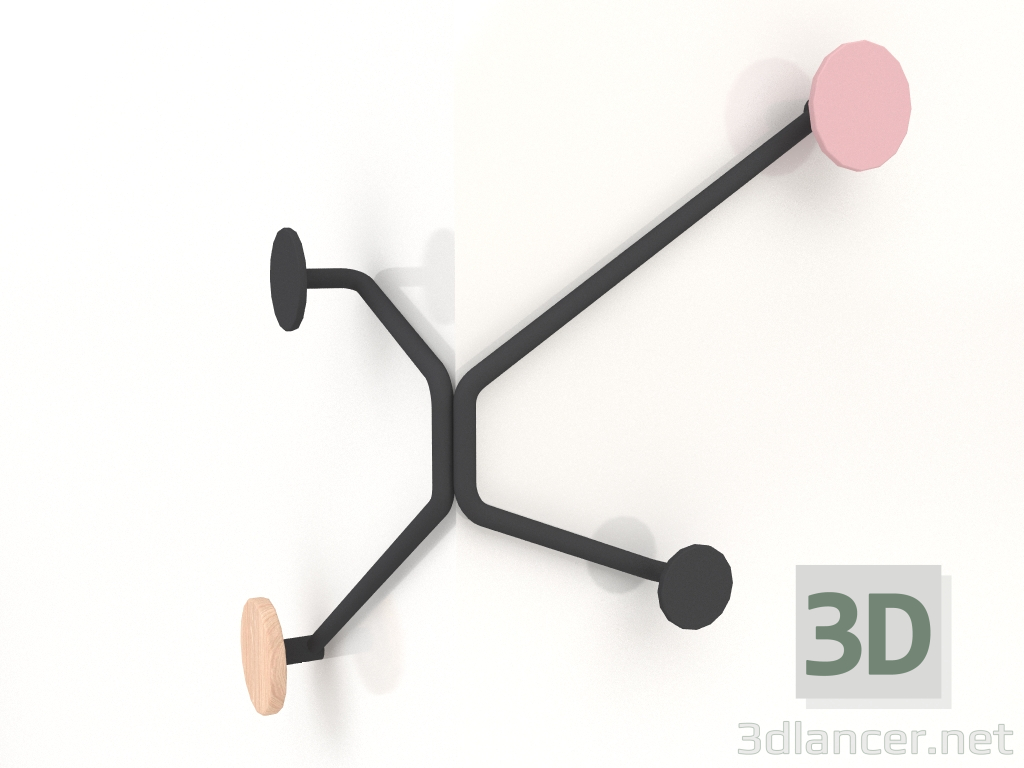 Modelo 3d Cabide de parede no canto externo Gancho (rosa claro) - preview