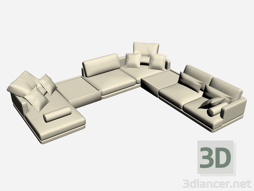 modèle 3D Canapé angle titulaires 4 doux - preview