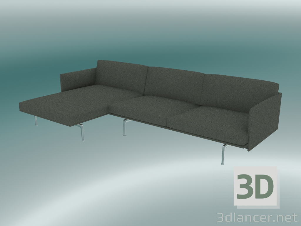 modèle 3D Canapé avec chaise longue Outline, gauche (Fiord 961, aluminium poli) - preview