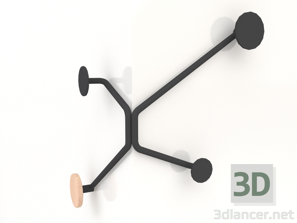 modello 3D Appendiabiti da parete nell'angolo esterno Gancio (nero) - anteprima