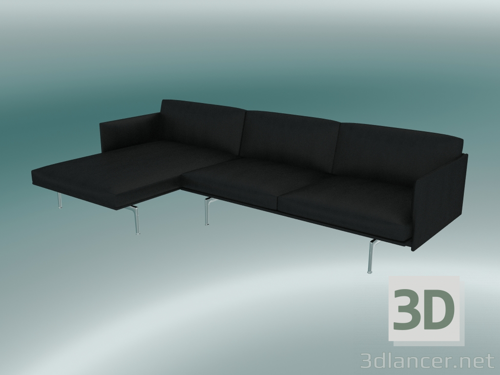 3d model Sofá con chaise longue Esquema, izquierda (cuero negro refinado, aluminio pulido) - vista previa