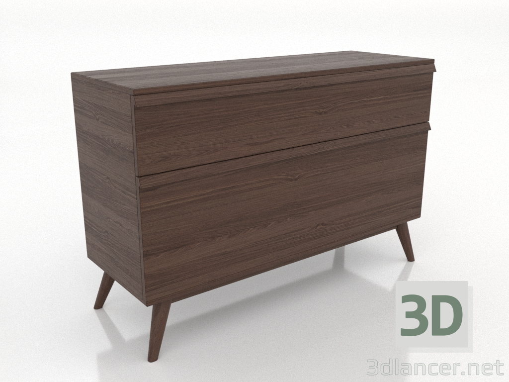 modello 3D Cassettiera 4 cassetti 1200 mm (noce scuro) - anteprima modello 3D Cassettiera 4 cassetti 1200 mm (noce scuro) - anteprima