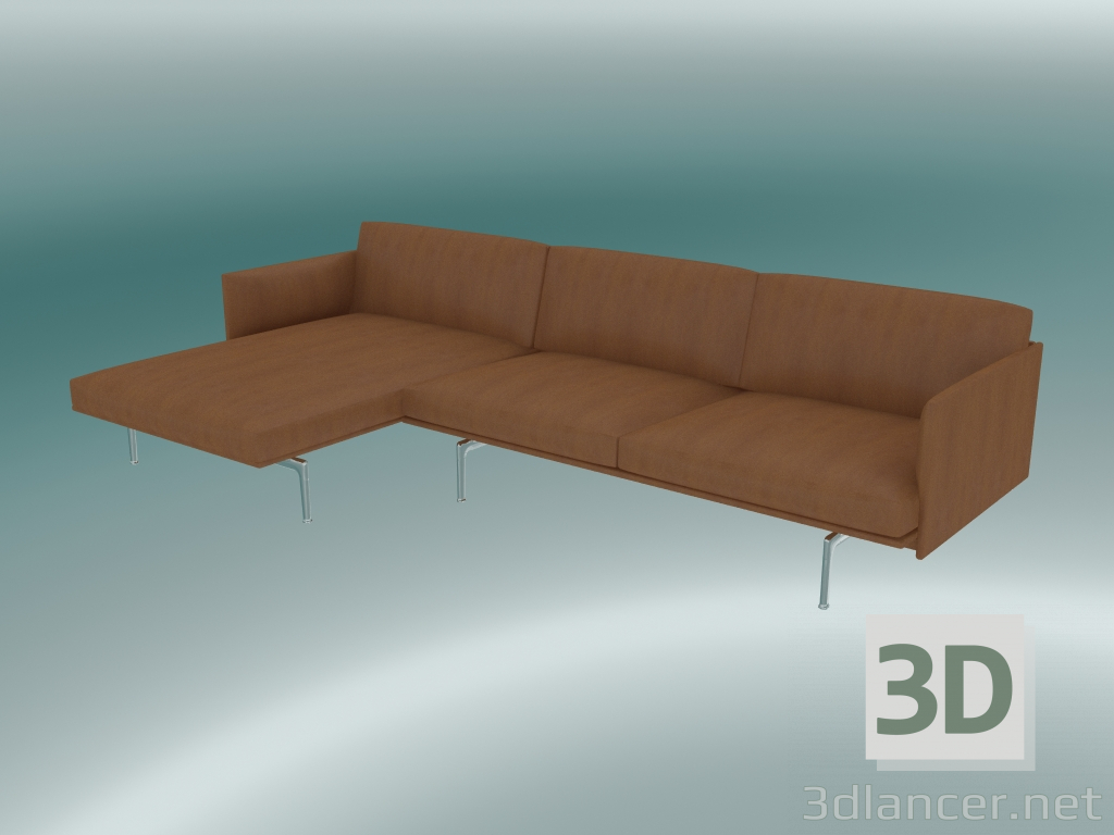 modèle 3D Canapé avec chaise longue Outline, gauche (cuir Cognac raffiné, aluminium poli) - preview