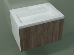 Lavabo avec tiroir (L 72, P 50, H 48 cm, Noce Canaletto O07)