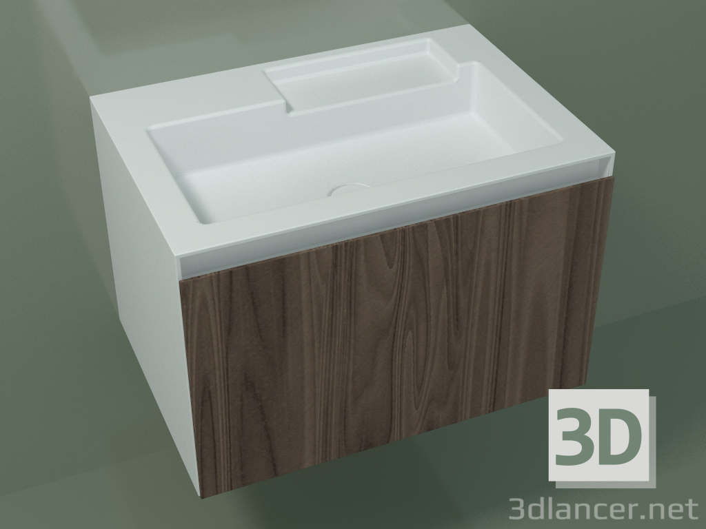 3d model Lavabo con cajón (L 72, P 50, H 48 cm, Noce Canaletto O07) - vista previa