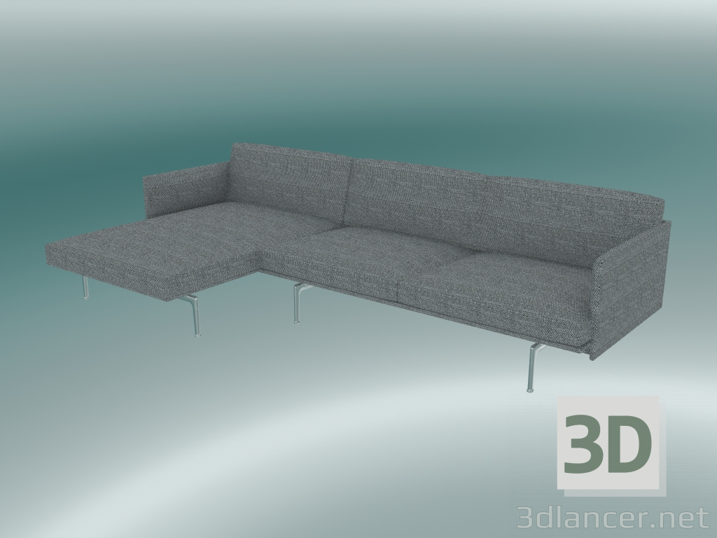 3d model Sofa with deck chair Outline, left (Vancouver 14, Polished Aluminum) - preview