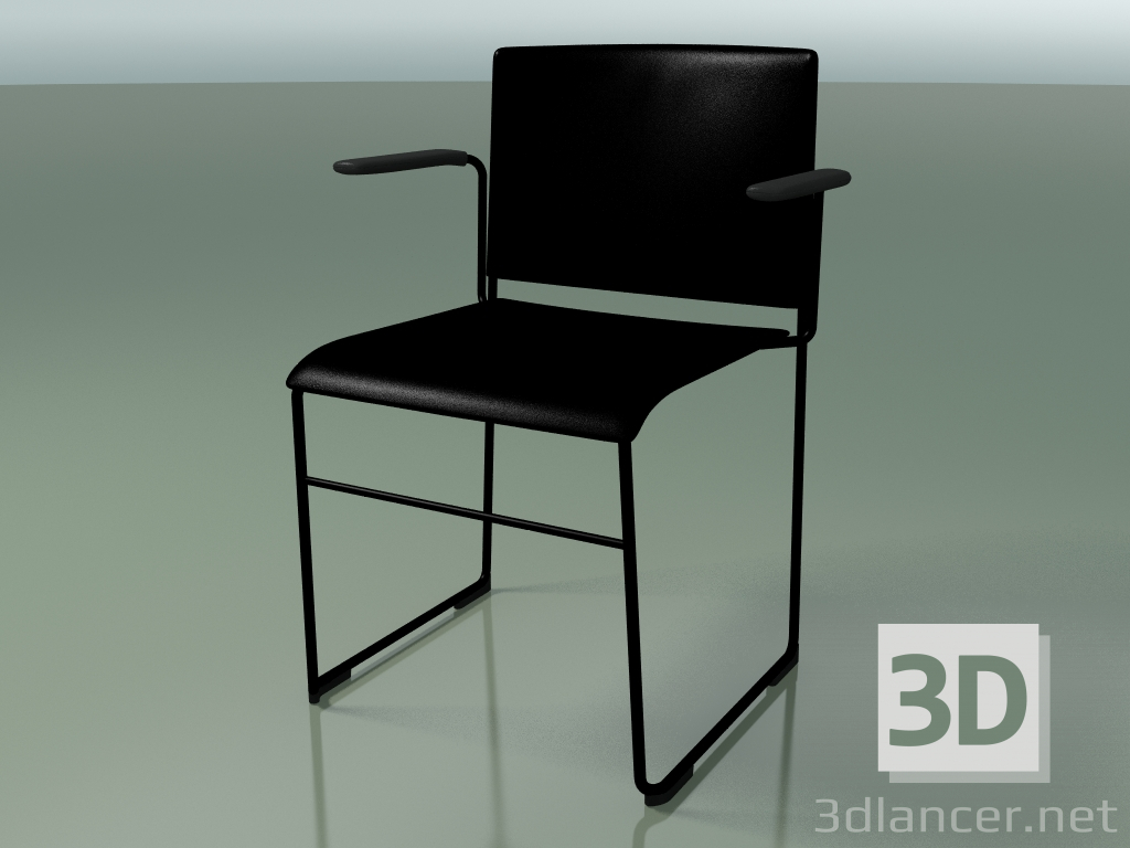 3d model Silla apilable con reposabrazos 6603 (polipropileno negro, V25) - vista previa