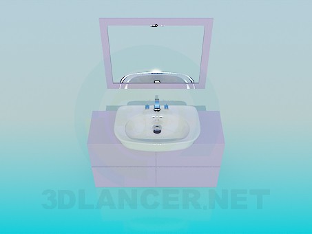 3D Modell Waschbecken mit Spiegel - Vorschau