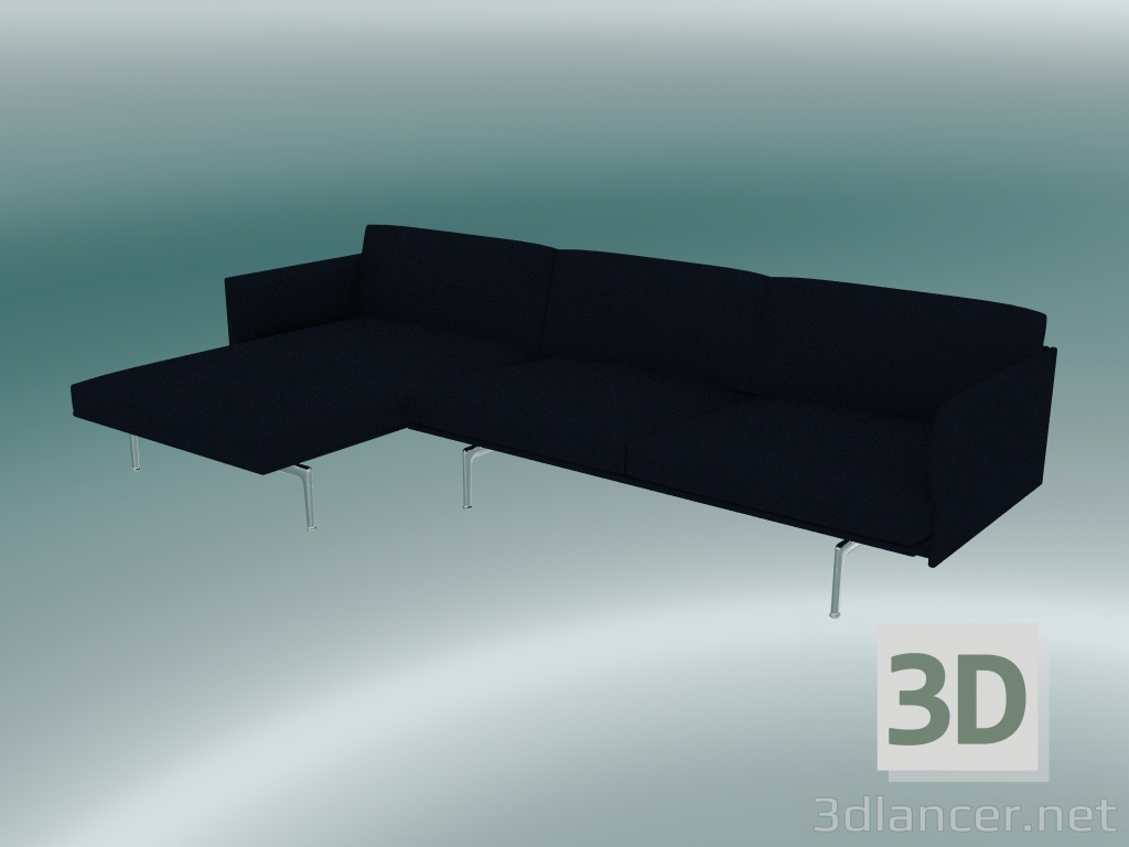 3D Modell Sofa mit Liegestuhl Outline links (Vidar 554, Aluminium poliert) - Vorschau