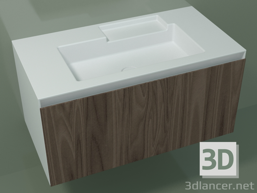 3d model Lavabo con cajón (L 96, P 50, H 48 cm, Noce Canaletto O07) - vista previa