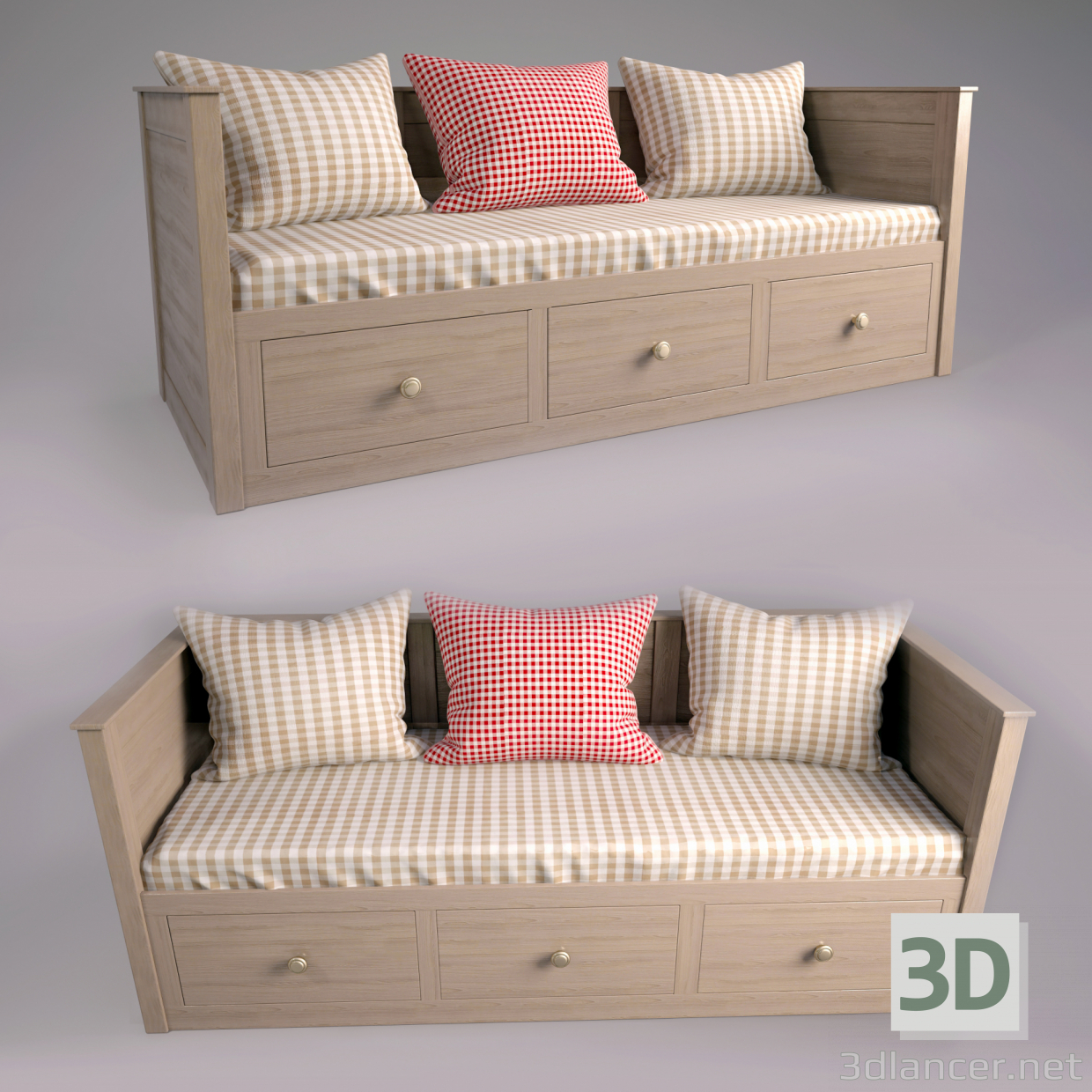 3D Modell Einzelnes Bett - Vorschau