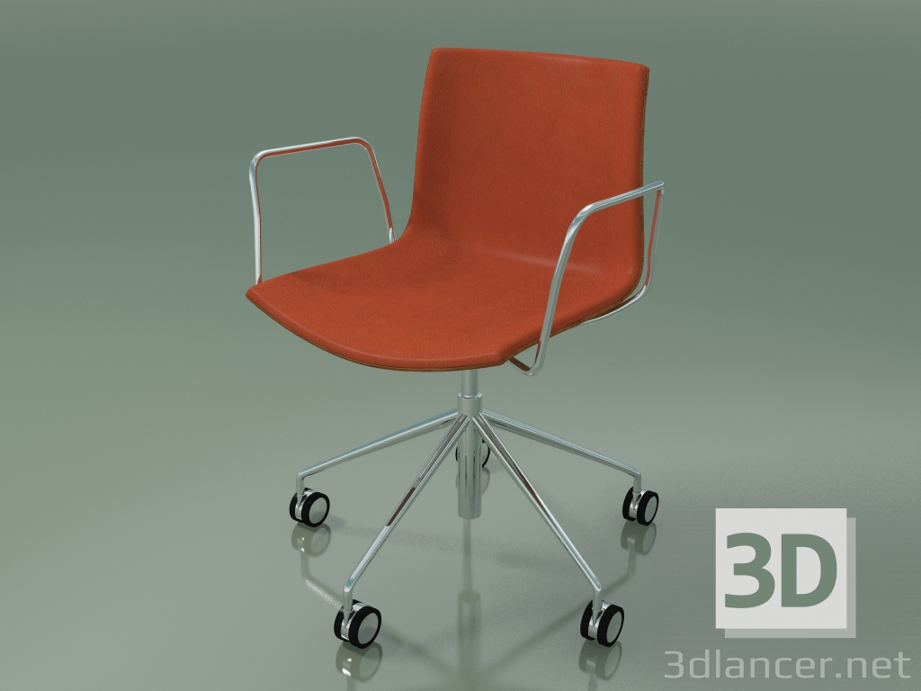 3d модель Стул 0334 (5 колесиков, с подлокотниками, с обивкой передней части, teak effect) – превью