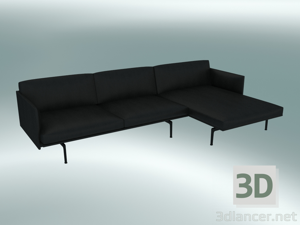 3D Modell Sofa mit Chaiselongue Outline rechts (Refine Black Leather, Black) - Vorschau