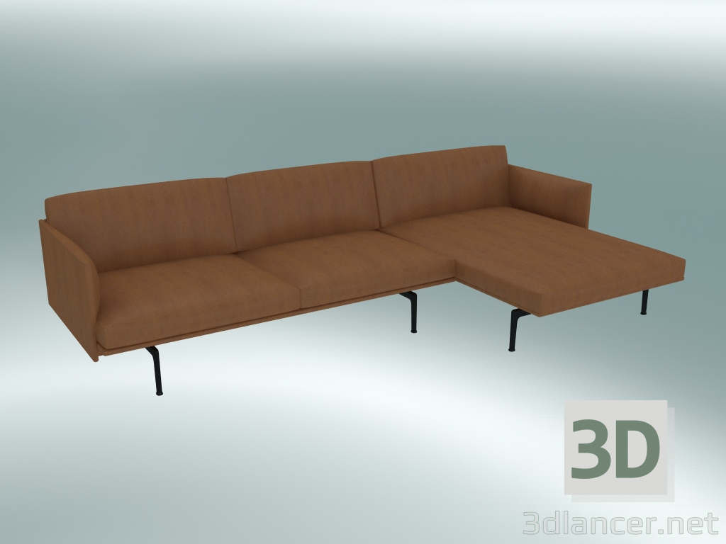 3D Modell Sofa mit Chaiselongue Outline rechts (Refine Cognac Leather, Black) - Vorschau