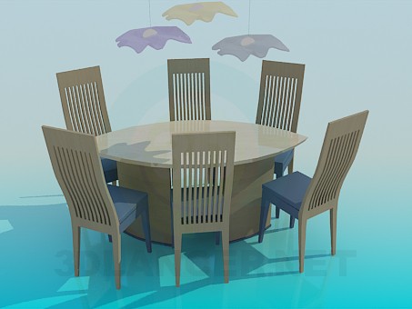 3d model Dining table and chairs - preview