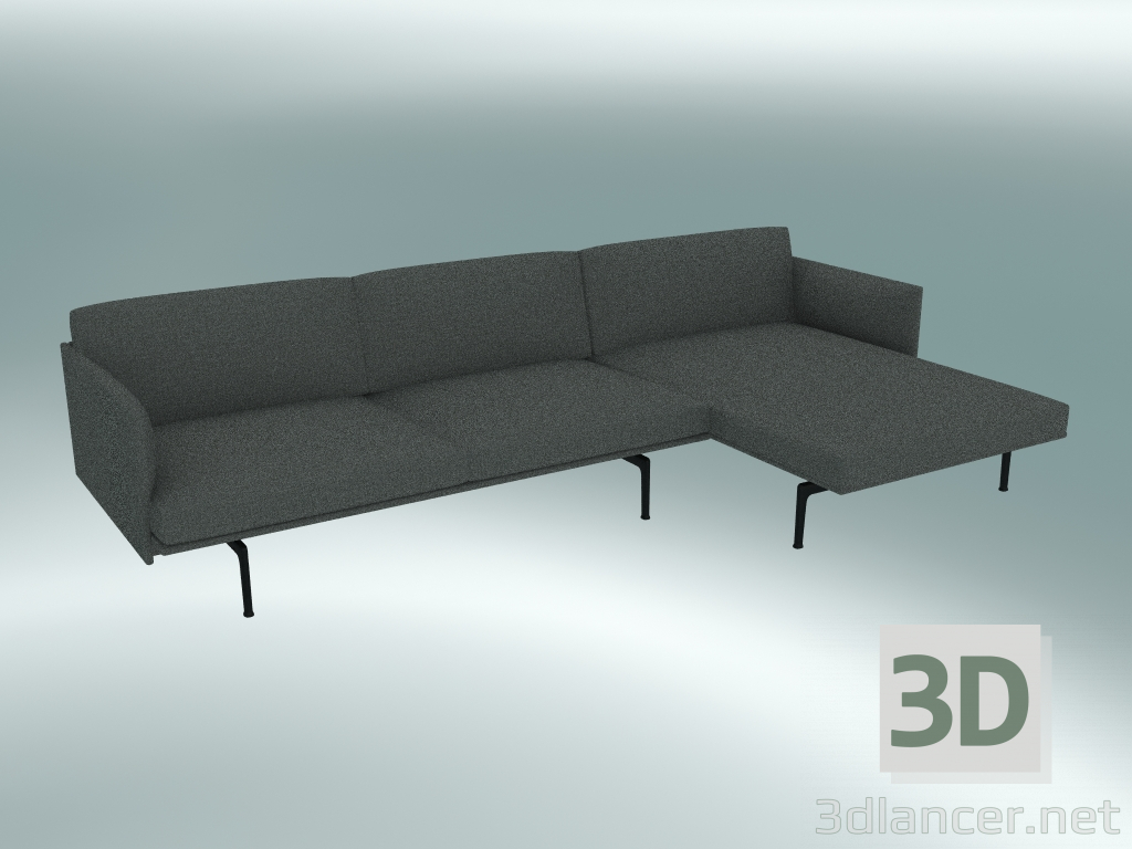 Modelo 3d Sofá com chaise longue Outline, à direita (Remix 163, Preto) - preview