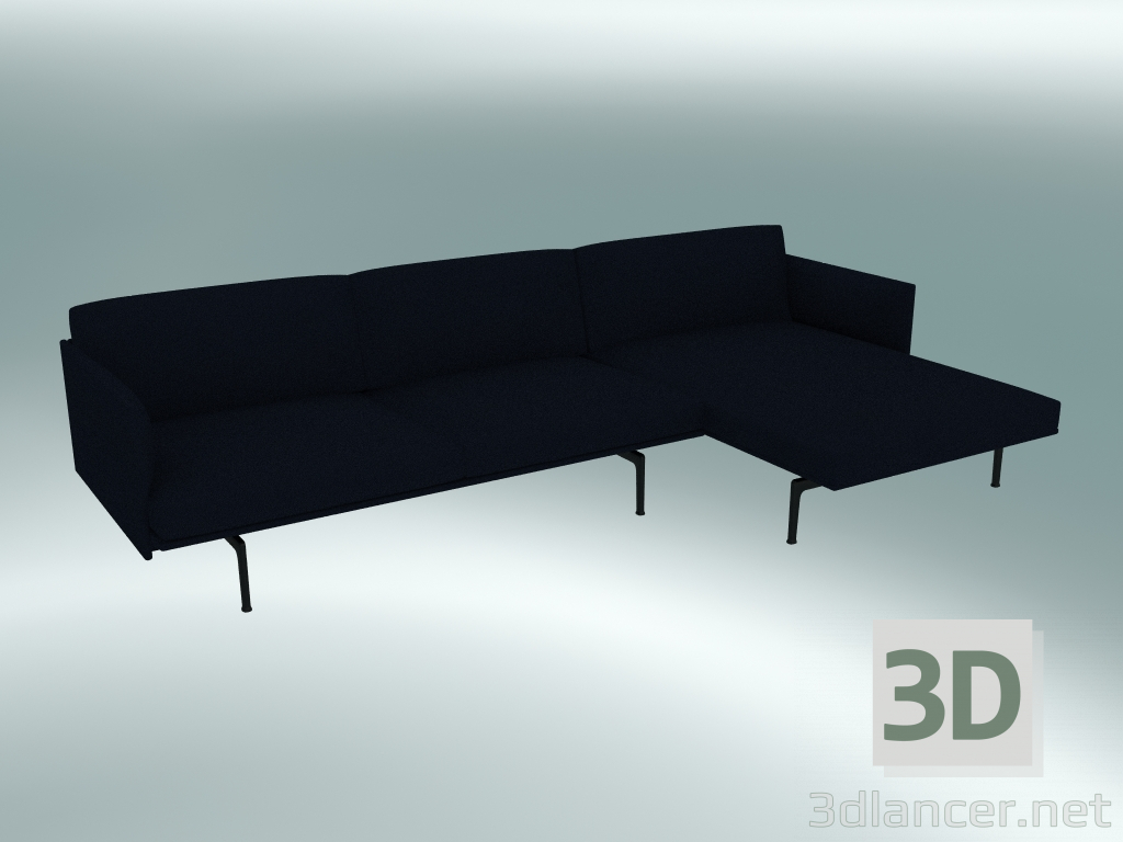 3D Modell Sofa mit Liegestuhl Outline rechts (Vidar 554, Schwarz) - Vorschau