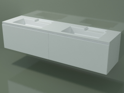 Lavabo double avec tiroirs (L 192, P 50, H 48 cm)