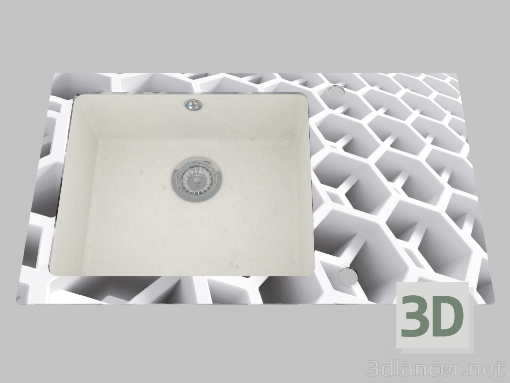 modèle 3D Évier en granite de verre, 1 chambre avec une aile pour le séchage - Edge Diamond Capella (ZSC AC2C) - preview