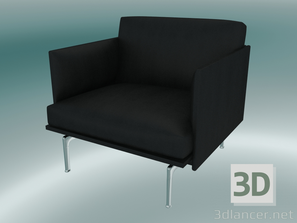 modèle 3D Chaise studio Outline (cuir noir raffiné, aluminium poli) - preview