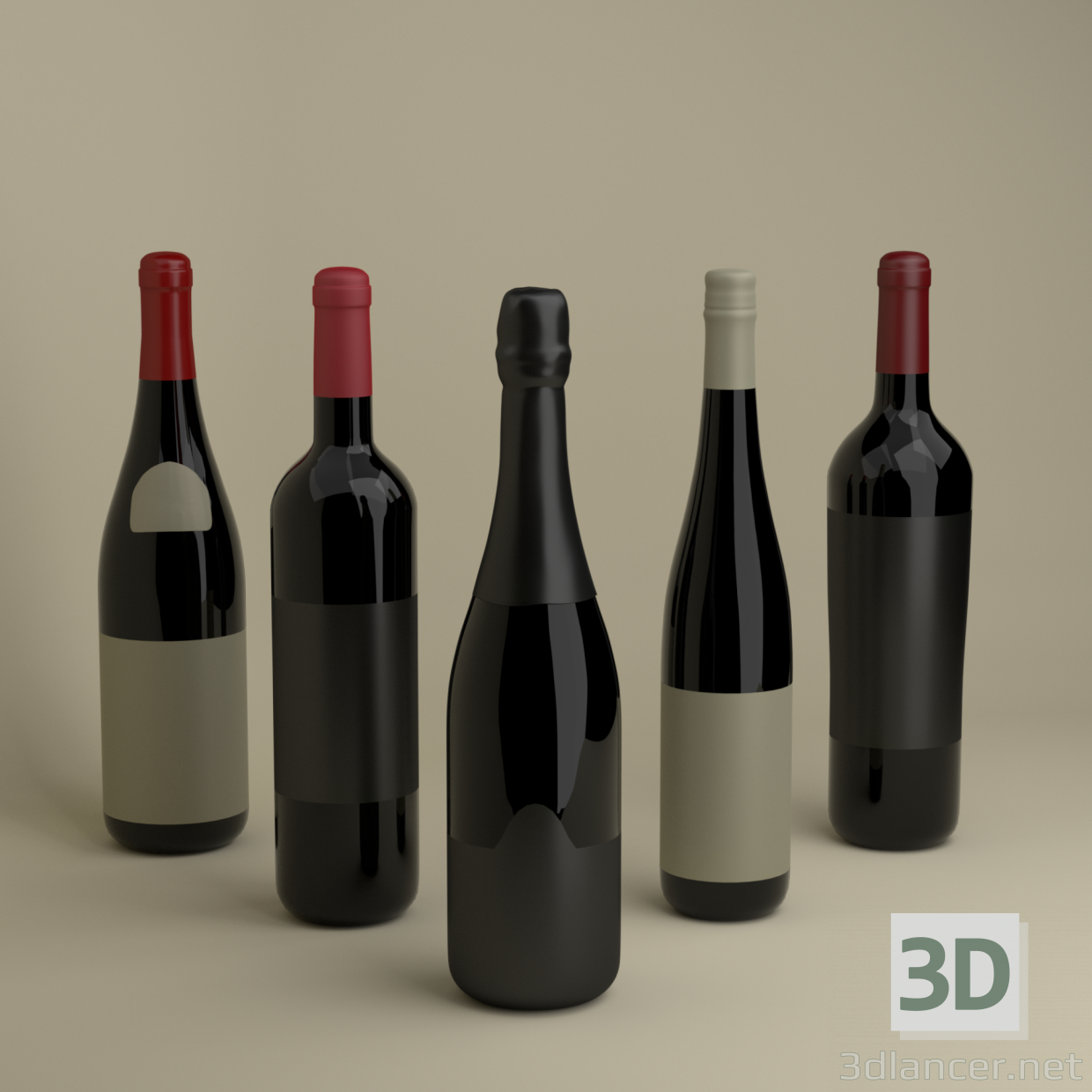 3D Fransız şarap şişeleri modeli satın - render