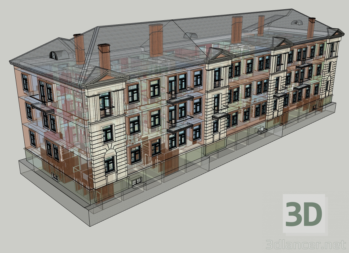 modello 3D di Edificio a tre piani 1-363-13 comprare - rendering