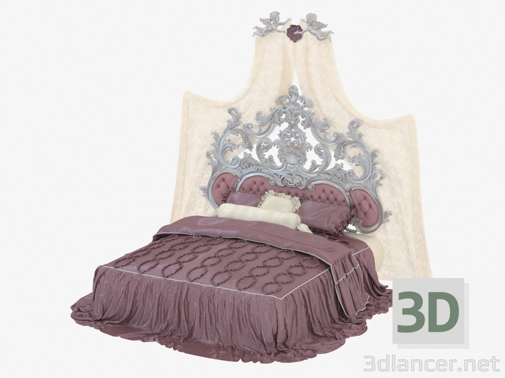 3D Modell Doppelbett Barockbett mit getuftetem Polsterkopfteil (14209) - Vorschau