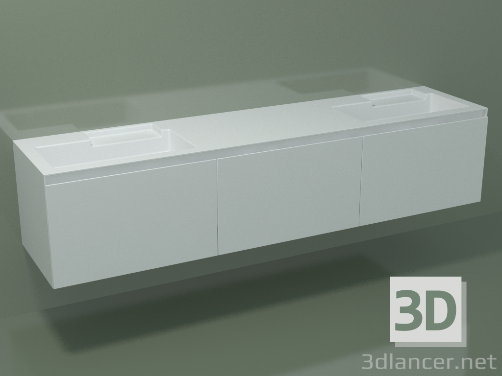 modèle 3D Lavabo double avec tiroirs (L 216, P 50, H 48 cm) - preview modèle 3D Lavabo double avec tiroirs (L 216, P 50, H 48 cm) - preview