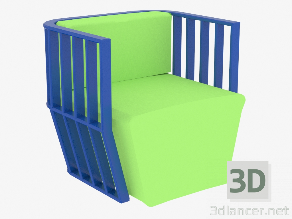 modèle 3D Fauteuil en rembourrage en cuir et cadre en bois Scratch - preview