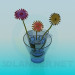 3D Modell Doppel-Glas-Vase mit Chrysanthemen - Vorschau