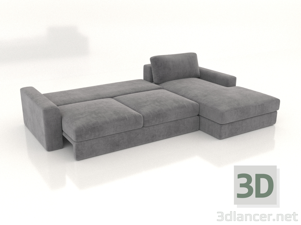 modello 3D Divano PALERMO con pouf (spiegato, rivestimento opzione 3) - anteprima