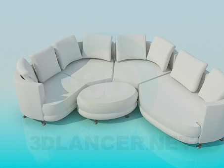 3D Modell Modulares Sofa mit ovalen Pouf - Vorschau