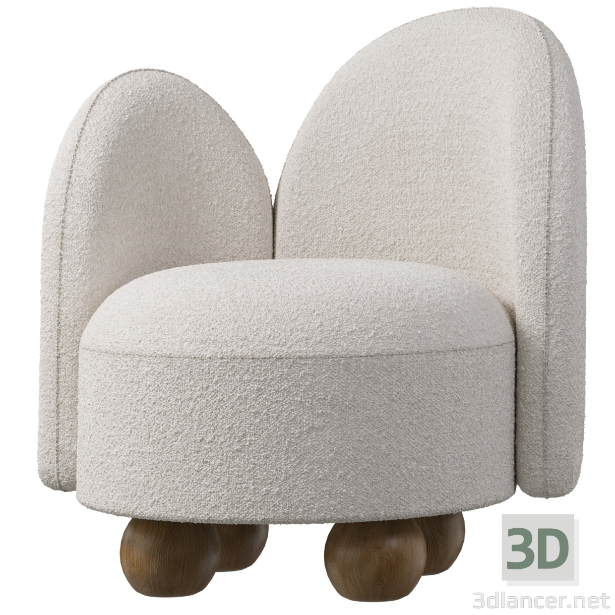 modèle 3D de Fauteuil de salon boules en bois blanc acheter - rendu