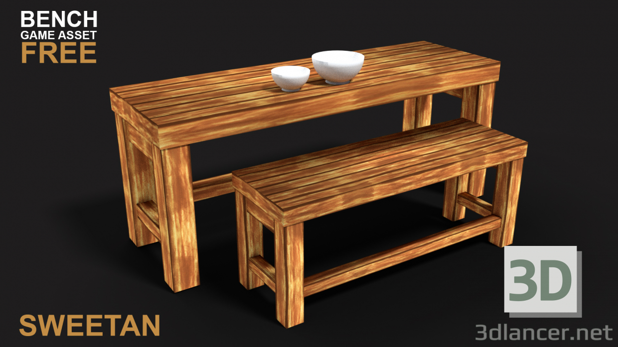 modèle 3D Jeu de table 3D Bench Asset - Low poly - preview