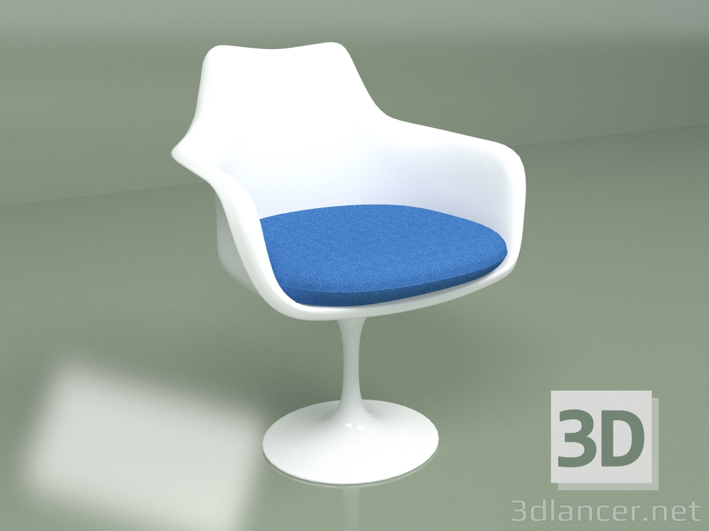 modello 3D Sedia Tulip con braccioli e morbido cuscino (blu) - anteprima