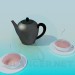 3d model Kettle with two cups - preview