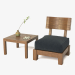 3d Solid Wood Chair and Table model buy - render