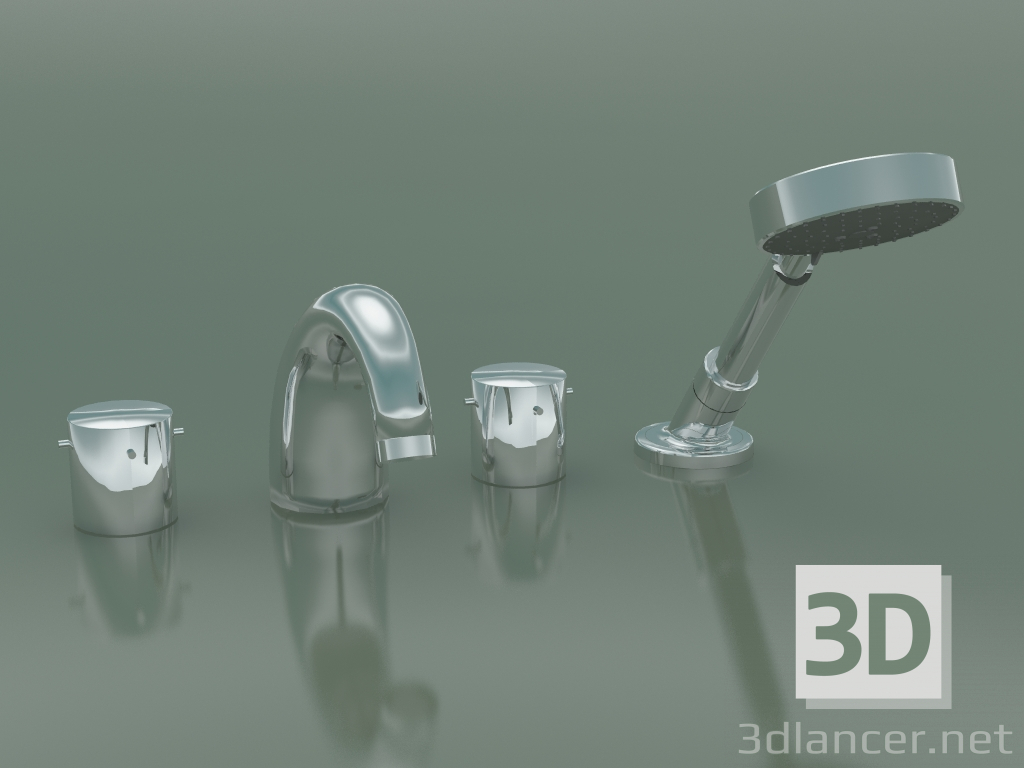 3d model Mezclador monomando de bañera de 4 orificios con mango cero (10444000) - vista previa