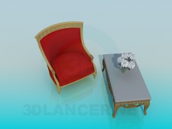 Coffee table with a comfortable armchair