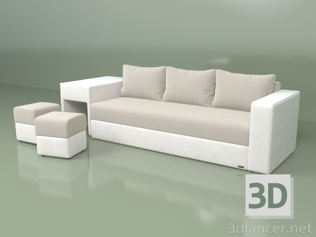 modello 3D Divano con pouf Marocco - anteprima