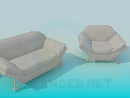 3D Modell Sofa und Sessel - Vorschau