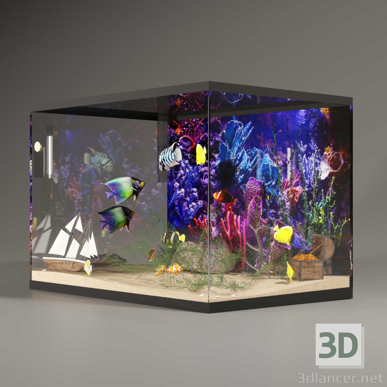 modèle 3D de Aquarium avec des poissons acheter - rendu